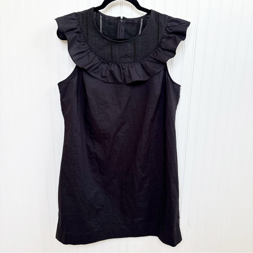J. Crew G8385 Solid Black Sleeveless Ruffle Bib Neckline Shift Dress Size 14 - Picture 1 of 5